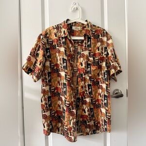 Vintage 100% Silk Animal Safar Illustration Multi-Pattern Men’s Shirt